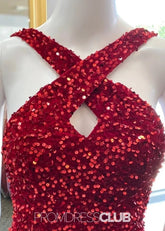 Lesley | Mermaid Cross Front Red Sequin Long Prom Dress - Price #price_variant_lowest# - Red - PromDressClub